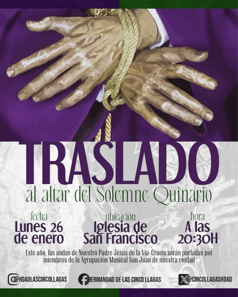 La AM San Juan portará al Señor de la Vía-Crucis en su traslado al altar de Quinario