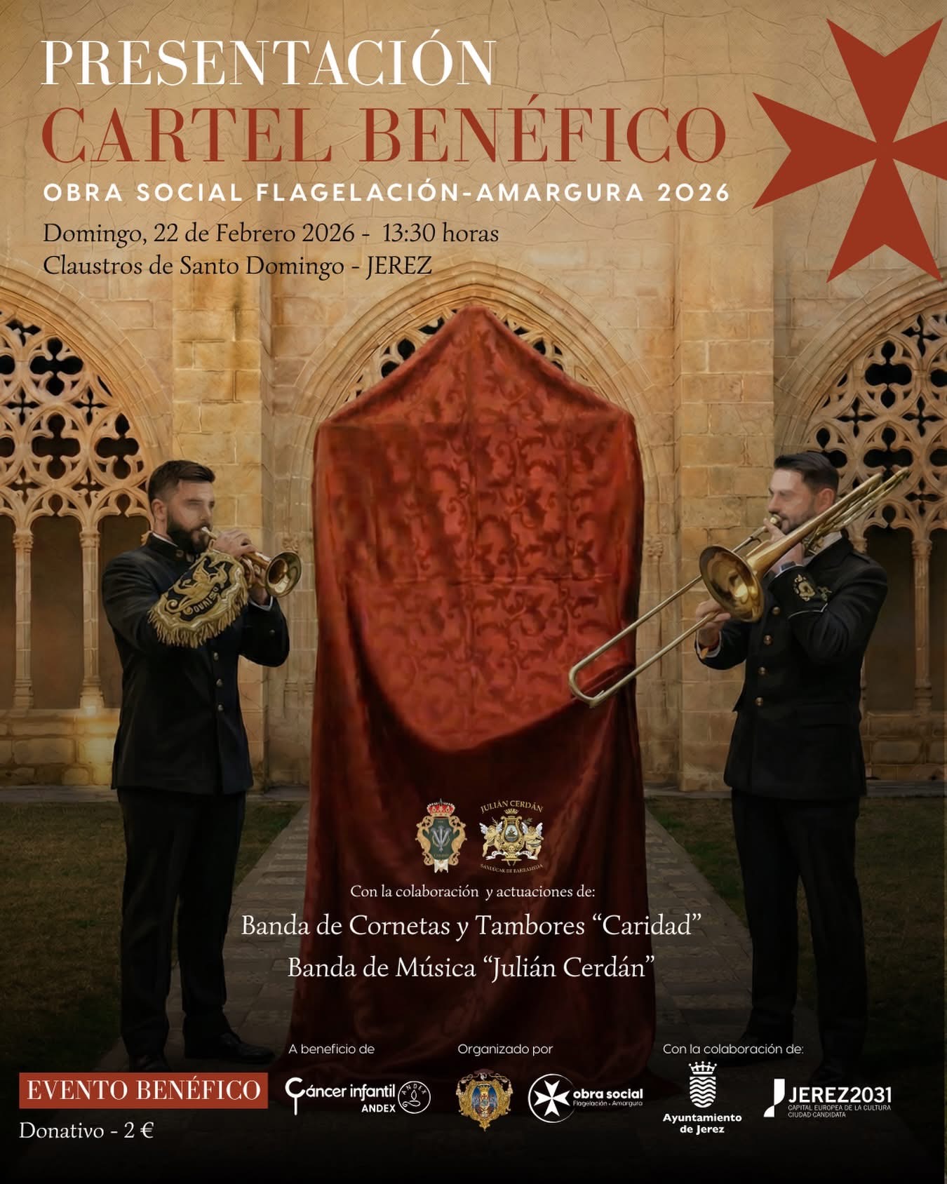 Los Claustros acogerán la presentación del Cartel Benéfico de la Amargura a favor de ANDEX